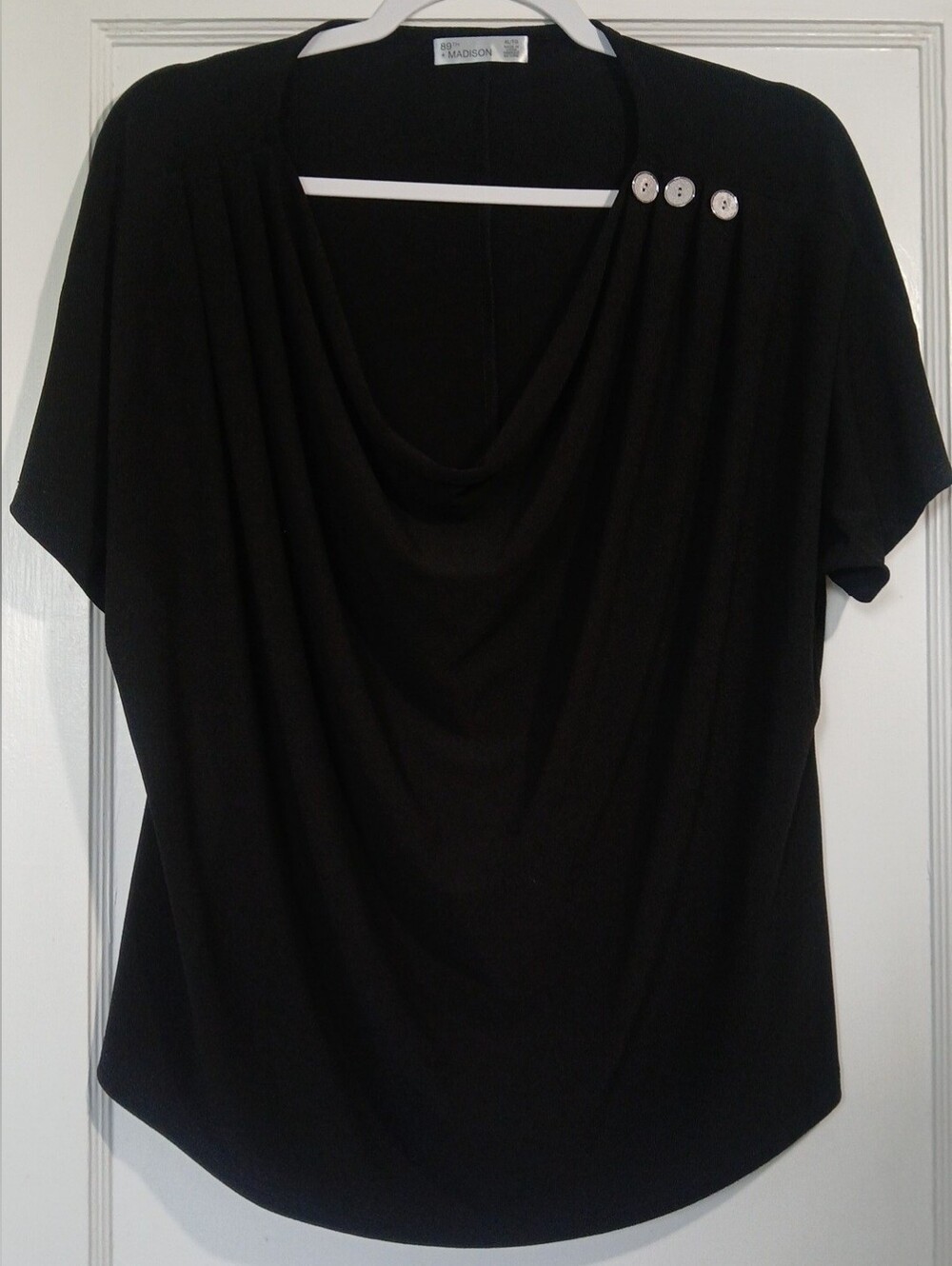 89th + Madison Cowl Neck Short Sleeve Blouse Top.